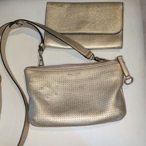 Henri Bendel Metallic Gold Clutch and Crossbody Set